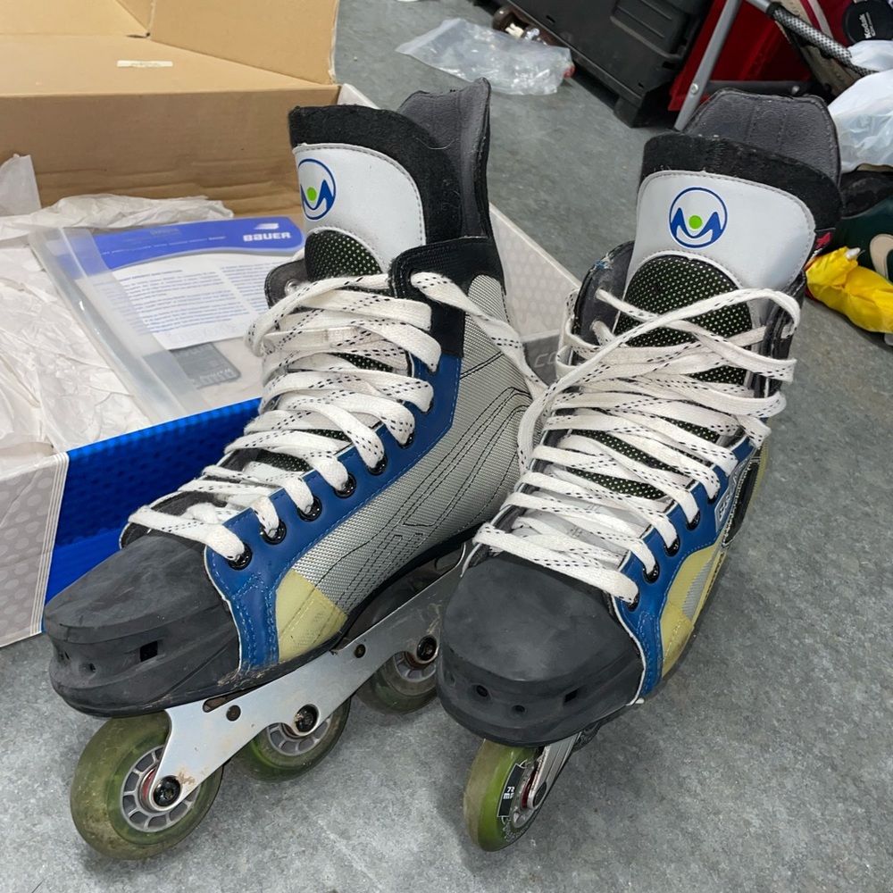 Blue and White Rollerblades